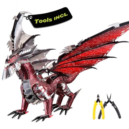 Piececool Black Dragon King 3D Metal Model Building Kits with DIY Tools Set, Challenging 3D Metal Puzzles for Family Time, Great Christmas Birthday New Year Gifts - color: Black Dragon King With Tool