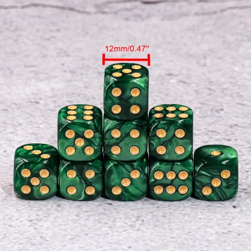 36 of Pack 12MM 6 Sided MINI Dice Set,Pearl Pattern Game Dice Set, 6 Sided Standard Dices for Yahtzee, Bunco or Teaching Math,with Portable Plastic Box(Green Pearl) - color: Green Pearl