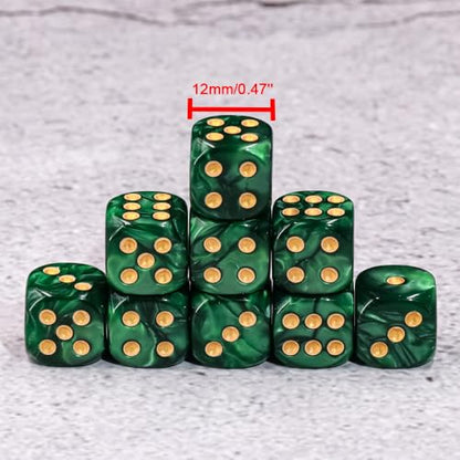 36 of Pack 12MM 6 Sided MINI Dice Set,Pearl Pattern Game Dice Set, 6 Sided Standard Dices for Yahtzee, Bunco or Teaching Math,with Portable Plastic Box(Green Pearl) - color: Green Pearl