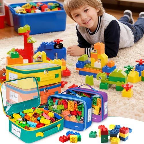 6 Pack Large Toy Storage Bags(12.6 * 3.9 * 8.6in), Magnetic Tiles Travel Organizer Case with Mesh Pocket Fits for Lego Bricks, Board Game, Puzzles, Toy Cars and Building Blocks - size: LARGE 6PCS