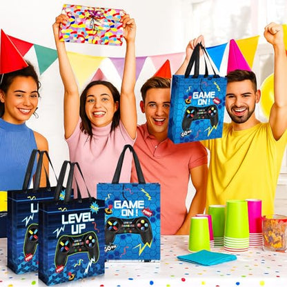 Sweetude 30 Pcs Video Game Gift Bag with Handle Game Party Supplies Reusable Gaming Neon Goody Bag, 2 Styles - style: Blue