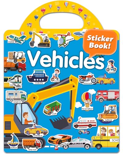 Walenced Reusable Sticker Book for Toddlers, Travel Stickers for Kids, Toddler Craft Activities Toys, Birthday Gifts for Boys & Girls - style: Transport