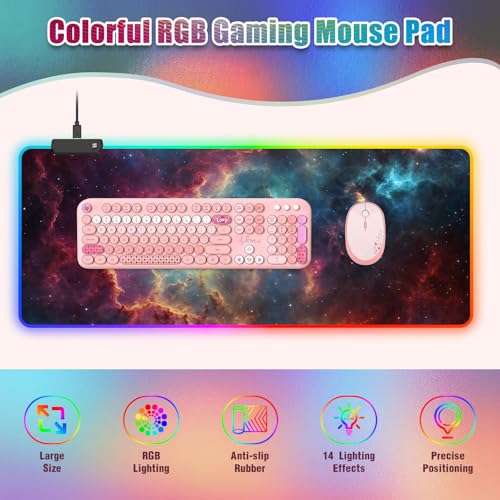 RGB Mousepad Led Mouse Pad Desk Mat I 31.5 x 11.8 Inch Large Mouse Pad I XL Oversized Big Mouse mat 14 Led Light Modes I Anti-Slip Rubber Base Waterproof Keyboard Pad for PC Gaming I Milky Way Galaxy - color: Milky Way Galaxy