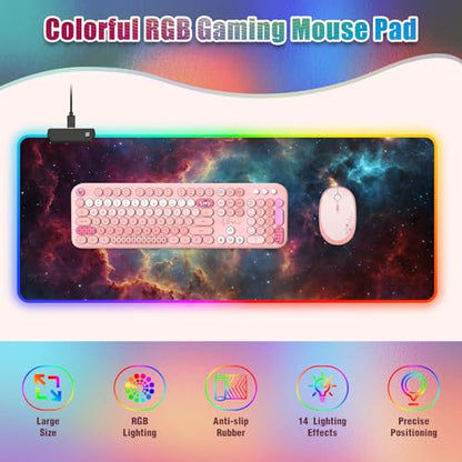 RGB Mousepad Led Mouse Pad Desk Mat I 31.5 x 11.8 Inch Large Mouse Pad I XL Oversized Big Mouse mat 14 Led Light Modes I Anti-Slip Rubber Base Waterproof Keyboard Pad for PC Gaming I Milky Way Galaxy - color: Milky Way Galaxy