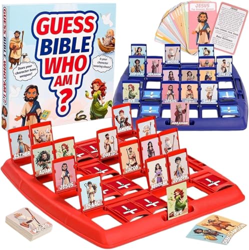Bible Guesses Who Game, Who Am I Board Games for Family, 24 Holy Characters with Scripture & Life Story Cards, Christian Religious Trivia for Sunday School Youth Group Gift