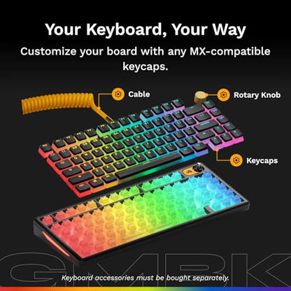 GLORIOUS Gaming Keyboard GMBK 75% - Swappable MX Compatible keycaps, Detachable USB Cable, IP57 Water and dust Resistant, 10 Zone RGB Lighting, Quiet switches - 321x137x41 mm - English QWERTY Layout - color: Black, size: GMBK Prebuilt (75%)