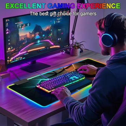 RGB Mouse Pad, Gaming Mousepad with 13 LED Light Modes | 31.5X11.8inch Large Mouse Mat, Gaming Mats for Desk with Non-Slip Rubber Base, Model-A - color: Black-c