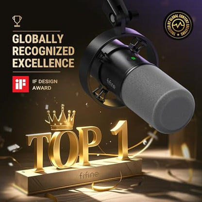 FIFINE AmpliTank K688CT Podcast Microphone Kit, USB/XLR Dynamic Vocal Mic | Streaming Mic with Boom Arm for PC/XLR Mixer, with Mute Button, Headphone Jack, Gain Knob, for Gaming Voice-Over Recording - size: K688CT Black