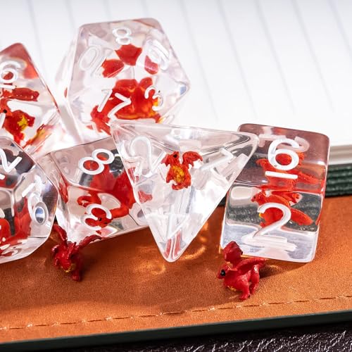 UDIXI DND Dice Set Resin Dragon Polyhedral Dice Set for D&D Tabletop Games | Velvet Storage Bag, DM Gift, for Dungeons and Dragons Role Playing Games Board Games - color: Red Dragon