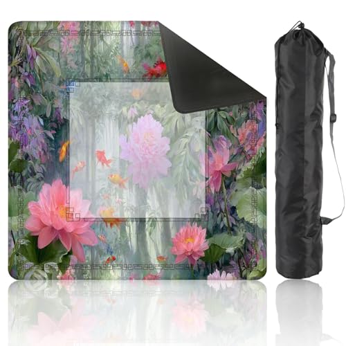 Mahjong Mat 31.5" x 31.5" Lotus Fish Watercolor Poster Dreamy Japanese Aesthetic Non-Slip Noise Reduction Mahjong Tiles Table Cover for Dominoes Poker Card Board and Tile Games - color: Color4