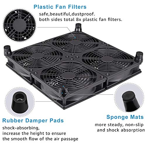 GDSTIME Router Cooling Fan with AC Plug Speed Control for ASUS GT/RT-AC5300 | Big Airflow, 4x 120mm Fans (240x240mm), High Performance Cooler Cooling Pad, for Laptop, Mini PC, TV Box, Xbox, Amplifiers