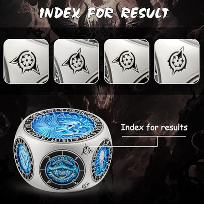 DNDND Unique Hexagonal Spinner Metal Dice, 8-in-1 DND Dice with Dual D20 Monster Themed Dice Set for DND Dungeons and Dragons, Dungeon Masters with Collectible Gift Tin (Silver with Blue) - color: Silver Blue