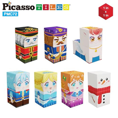 PicassoTiles Magnet Cube Winter Ice Themed Mix and Match Building Block Castle Construction Toy with 7 Magnetic Cubed Character Action Figures STEM Learning Education Sensory Pretend Play Age 3+ PMC72 - color: Winter Ice Themed
