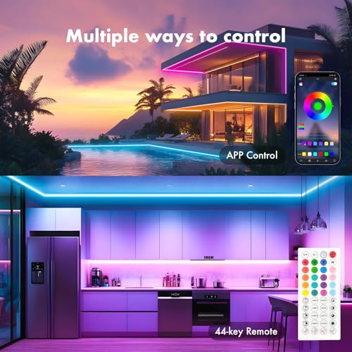 Neon Rope Lights,65.6FT RGB LED Strip Lights, App Control, IR Remote, Music Syncing, Outdoor IP67 Waterproof, Flexible Strip Cuttable for Bedroom, Gaming, Party(2 Rolls of 32.8FT) - size: 2x32.8FT