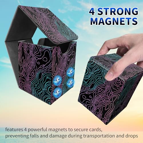 Pink Blue Line Card Deck Box, MTG Commander Deck Box Card Deck Case for Trading Cards, 100+ Sleeved Cards with PU Leather Magnetic Card Storage Box for TCG CCG Magic Cards - color: 561