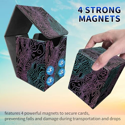 Pink Blue Line Card Deck Box, MTG Commander Deck Box Card Deck Case for Trading Cards, 100+ Sleeved Cards with PU Leather Magnetic Card Storage Box for TCG CCG Magic Cards - color: 561