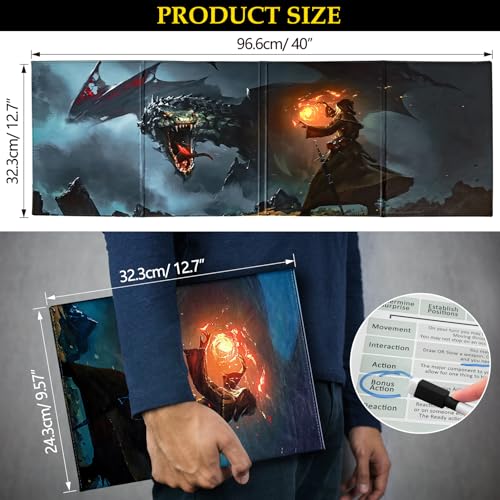 DND DM Screen, Dungeons and Dragons Master Screen Leather | 4 Wet-Erase Function Pockets,DND Game Accessories for TRPG,with 4 Panels Master Screen Inserts - color: C