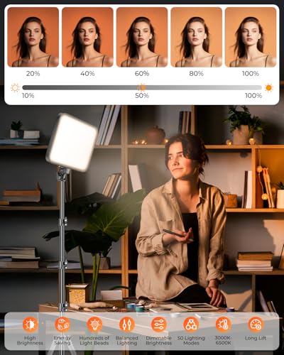Torjim 11 Inch Video Light Kit for Creators-24W High Brightness Studio Lights with Tripod Stand & Phone Holder & Remote, Adjustable Photography Lighting for Clearer YouTube Streaming Home Studio - size: 11 inch