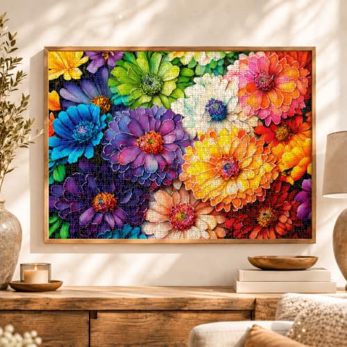 Cross & Glory | 1000 Piece Jigsaw Puzzles for Adults | Rainbow of Flowers | Flower Puzzles for Adults | 2mm Thick Pieces | Bonus Reference Poster | Satin Finish | Ages 14+ - color: Rainbow of Flowers