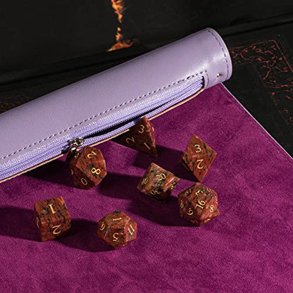 Cusdie 2 in 1 Dice Rolling Mat & Zippered Dice Holder DIce Tray- Compatible with DND Polyhedral Dice (Light Purple) - color: Light Purple