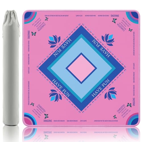 Mahjong Mat with Lotus & Butterfly Artwork - 32.4x32.4 Inch Hand-Painted Style Rubber Mat, Waterproof Surface, Anti-Slip Foldable Design for Asian-Themed Game Nights (Pink) - color: Pink-hehua