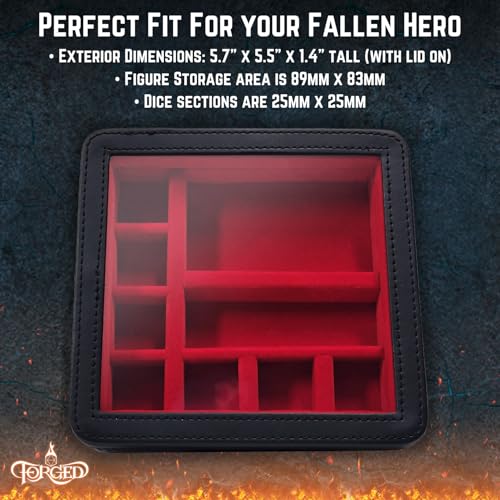 Forged Dice Co. RPG Character Shrine Display Case for Dice and DND Miniatures - Includes Travel Dice Tray and Display Lid - Compatible with Dungeons and Dragons Dice and Miniatures - Red - color: Red