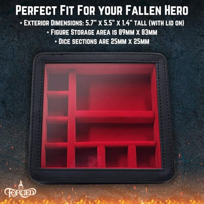 Forged Dice Co. RPG Character Shrine Display Case for Dice and DND Miniatures - Includes Travel Dice Tray and Display Lid - Compatible with Dungeons and Dragons Dice and Miniatures - Red - color: Red