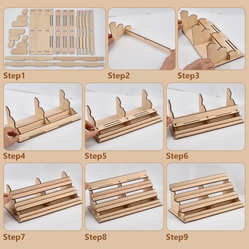 UNICRAFTALE 4-Tier Wooden Board Game Card Holder Wheat Cards Display Riser Solid Wood Card Playing Holder Stand for Bridge Canasta Strategy Games Tabletop Organizer 5.5x11x4.5 Inch - color: Wheat