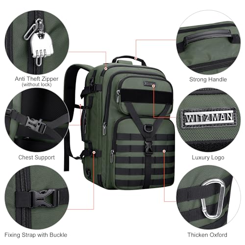 WITZMAN Travel Backpack for Men 45L Convertible Bag Fits 17" Laptop | Large Nylon Carry on Luggage Bag, 3 in 1 Laptop Backpack Airline Approved, For Weekend Getaway, Overnight Trip, B688 Green - color: Light Green