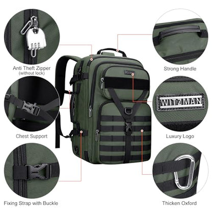 WITZMAN Travel Backpack for Men 45L Convertible Bag Fits 17" Laptop | Large Nylon Carry on Luggage Bag, 3 in 1 Laptop Backpack Airline Approved, For Weekend Getaway, Overnight Trip, B688 Green - color: Light Green