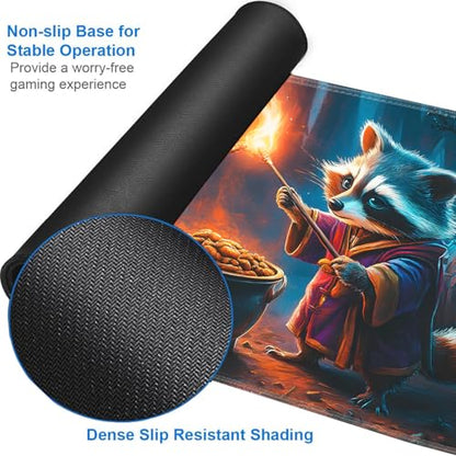 for MTG Game Playmat - 24 x 14 inches with Dices and Storage Bags, Non-Slip Base for TCG and Board Game Card Mats, Trading Card Games Mat, Raccoon Wizards Pattern Collectible Card Playmats - color: Jv-playmat-p7-1-h214