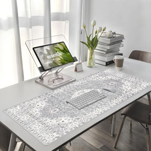 Baziabbo Cute Desk Mat,XXL Extended Large Mouse Pad,Gaming Mousepad with Stitched Edge,Non-Slip Rubber Base Keyboard Desk Pad for Home Office Study Game (Grey) - color: Grey