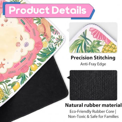 Tropical Mahjong Mat for Table - 3mm Non-Slip American Mahjong Mats - Waterproof Quiet Coastal Lemon Pineapple Design - Includes Carrying Bag & Gift Box - No Crease Surface (Tropical Paradise Pink) - color: Tropical Paradise Pink