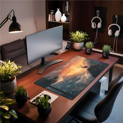 Misty Forest Desk Pad Mat Anime Mouse Pad Gaming Playmat, Large Mouse Pad Deer Desk Mouse Laptop Keyboard Pad Computer Mats for Desktop Full Desk Mouse Pads Office Desk Game(31.5x15.8 in) - color: Jungle Moose