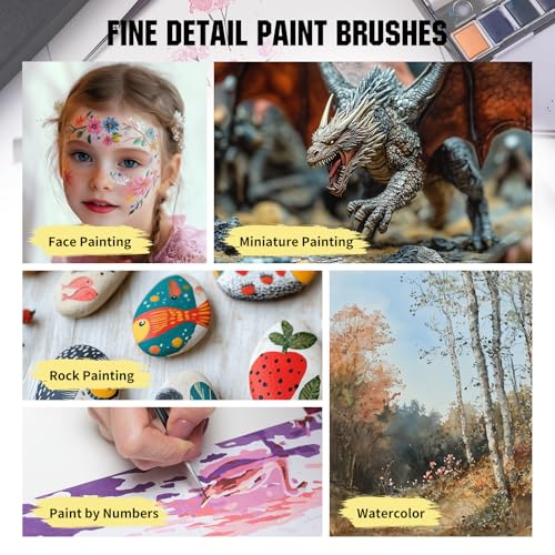 Kolinsky Sable Brushes Miniature 5PCS Professional Fine Detail Micro Artist Paint Brush Set for Watercolor, Acrylic, Oil, Model, Paint by Numbers