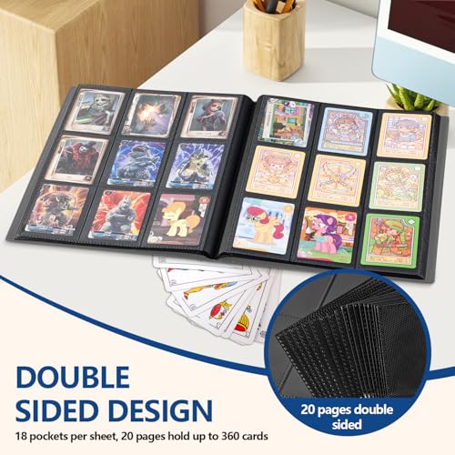 Card Binder, EDUDIIU 9 Pockets Premium Trading Card Binders, Cards Collection Binder Album, Side Loading Yugioh Holder Book for Sport, Football, Baseball Collector - Grey - color: Grey