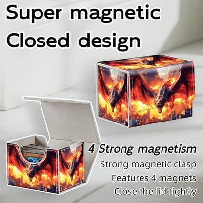 Trading Card Storage Box, Holds 100+ for MTG Cards, Premium PU Leather with Magnetic Closure, Dragon Burning A City Durable Deck Box for Magic the Gathering, Trading Card Games - color: Dragon Burning A City