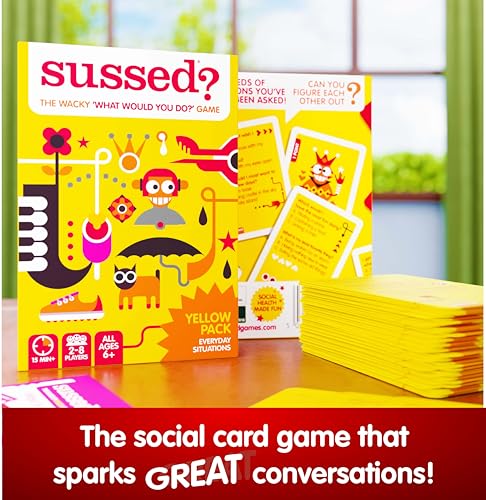SUSSED The Wacky ‘What Would You Do’ Social Card Game - Fun & Easy for Kids - Family Travel Game for Road Trips & Car Journeys - Ages 6 & Up - Yellow Deck - color: Hello Yellow (Hilarious Everyday Events Theme)
