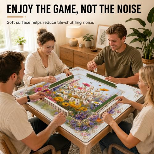 Mahjong Mat–31.5 x 31.5 Bright Wildflower American Mahjong Table Mat, Non Slip Noise Mahjong Gaming Table Cover for Mahjong, Poker, Card, Board Tile Games - color: Bright Wildflower