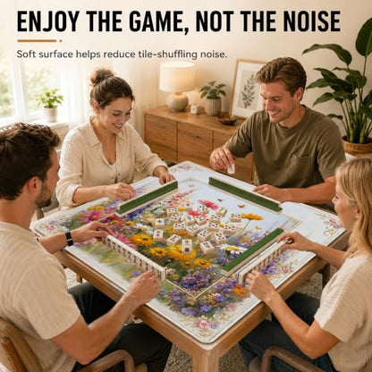 Mahjong Mat–31.5 x 31.5 Bright Wildflower American Mahjong Table Mat, Non Slip Noise Mahjong Gaming Table Cover for Mahjong, Poker, Card, Board Tile Games - color: Bright Wildflower