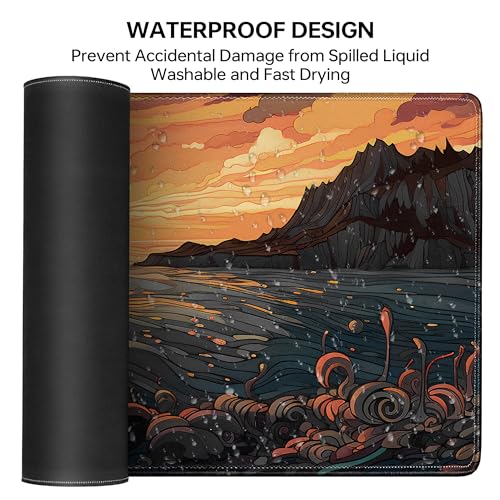 Japanese Sea Waves Large Gaming Mouse Pad,Anime Mouse Pad Gaming Mouse Mat Desk Pad,31.5 x 11.8in Desk Mat Mouse Pads for Desk,Extended Keyboard Pad XL Mousepad with Non-Slip Base and Stitched Edge - color: Japanese Sunset Waves