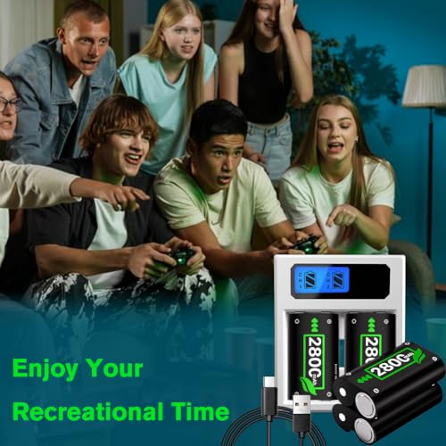 Battery Pack Charger for Xbox One, Equipped with 4 x 2800mAh Rechargeable Batteries and USB-C Charger Station,High Performance Battery Compatible with Xbox Series X|S, Xbox One S/X/Elite Controller