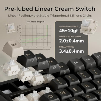 RK ROYAL KLUDGE R98 Pro Wired Mechanical Keyboard, 96% Creamy Gaming Keyboard RGB Backlit with Number Pad and Volume Knob, Gasket Mount, MDA Profile PBT Keycaps, Hot Swappable Pre-lubed Linear Switch - color: Black, size: Hot Swappable Cream Switch