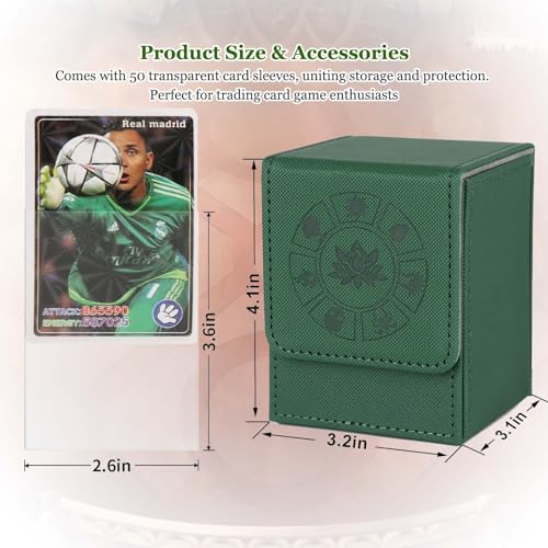 Arkeiliy MTG Deck Box with 50 Pcs Card Sleeve, 110+ Card Storage Leather Deck Box for Magic Commander, Collectible Trading Card Cases for Trading Card Games (Green) - color: Green III