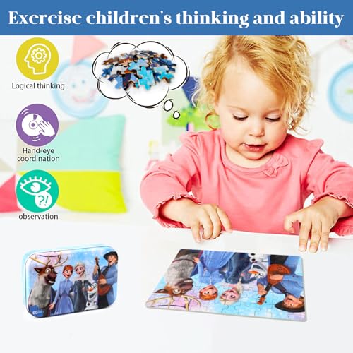 MZZOTOY Puzzles for Kids Ages 4-8, 60 Pieces Puzzles for Kids Ages 3-5 in a Metal Box Girls and Boys Learning Educational Jigsaw Puzzle Toys Gifts - color: B-frozen