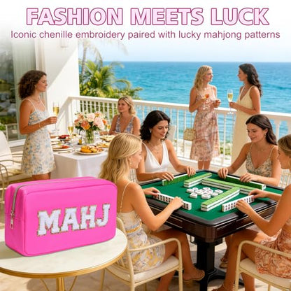 Mahjong Tile Bag Mahjong Bag with Zipper Travel Mahjong Carrying Case Storage Pouch Gifts for Mahjong Lovers Accessories - color: Hot Pink-mahj