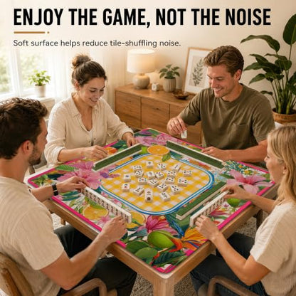 Mahjong Mat–31.5 x 31.5 Tropical Flower American Mahjong Table Mat, Non Slip Noise Mahjong Gaming Table Cover for Mahjong, Poker, Card, Board Tile Games - color: Tropical Flower