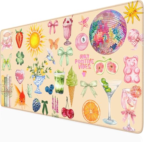 Cute Pink Boho Pastel Desk Mat Colorful Desk Mat for Keyboard and Mouse XXL Large Mouse Pad Desk Pad Mat Floral Cozy Aesthetic Desk Decor for Women Girl Teacher - color: A5- Summer Joy