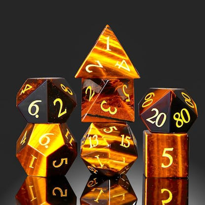 Tiger Eye Crystal DND Dice Set 7 PCS Gemstone Suitable for Dungeons and Dragons for D & D RPG Games (Tiger Eye - color: Tiger Eye