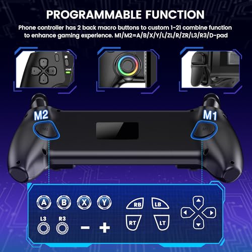 KICKDOT MC5000 Pro Controller for Switch 2/1/OLED & iPhone/Android – Hall Effect Joystick, Wireless Bluetooth Mobile Gaming Controller with RGB, Programmable Back Buttons, Extendable Design for Cloud Gaming (Xbox/Steam) - color: Black-Switch Layout